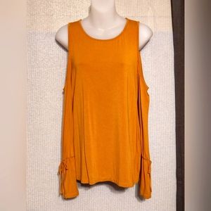 Everly Mustard Cold Shoulder Top